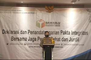 Kapolres Gresik Tekankan Disiplin Prokes Dalam Deklarasi Dan Penandatanganan Pakta Integritas  Jaga Pemilu
