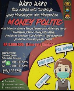 Pelapor Politik Uang Bakal Dapat Reward dari Polrestabes Surabaya Menjelang Coblosan Pilwali