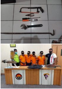 Empat Pelaku Pencurian Kabel PT Telkom Berhasil Ditangkap Polsek Cerme Polres Gresik