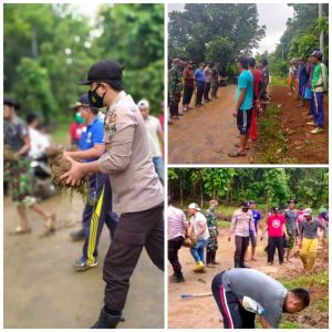 Wujud Kepedulian Lingkungan, Polsek Kangayan Beserta Forkopimka Laksanakan Giat Kerja Bakti.