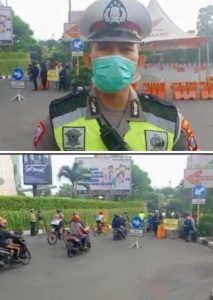Satlantas Polrestabes Surabaya Adakan Sosialisasi PPKM di Bundaran Waru Surabaya
