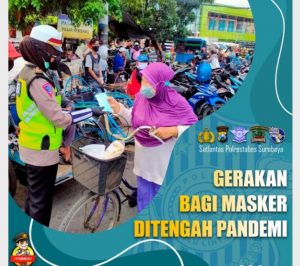 Giat Pembagian Masker Polrestabes Surabaya di Masa PPKM Mikro