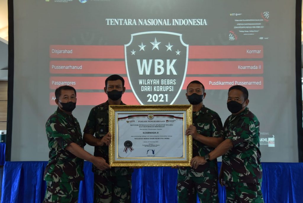 Koarmada II  Terima Apresiasi dan Penganugerahan Zona Integritas (ZI) Menuju WBK dari KEMENPAN RB Tahun 2021