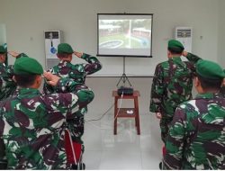 Upacara Penurunan Bendera HUT RI Ke-77 Diikuti Prajurit Makodim 0817/Gresik Secara Virtual