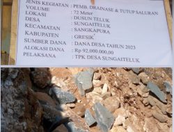 Proyek Drainase di Desa Sungai Teluk Kecamatan Sangkapura Diduga Bermasalah