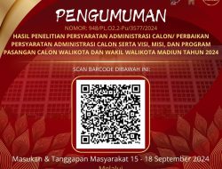 KPU Kota Madiun Resmi Umumkan Tiga Paslon Wali Dan Wakilkota Lolos Verifikasi