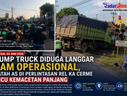 Dump Truck Diduga Langgar Jam Operasional, Patah As di Perlintasan Rel KA Cerme Picu Kemacetan Panjang