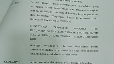Putusan BK Dinilai Sepihak atas Aduan Pelanggaran Etik Ketua DPRD Gresik, Bukti Pengaruh Tekanan Politik